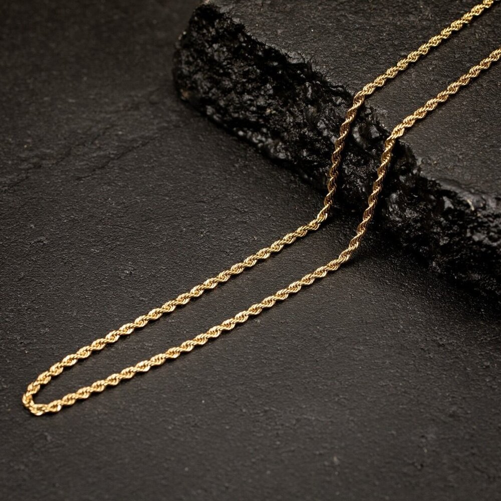 Solid Yellow Gold Plated 316 Stainless Steel 3MM Twist Rope Chain Necklace
